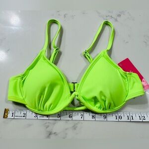 Neon Lime Green Bikini Top, Small Underwire Removable Pads, adjustable straps